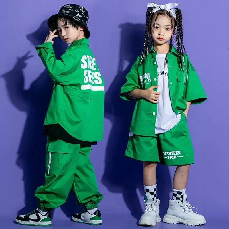 

Boys Street Dance Letters Shirt Cargo Pants Girls Hip Hop Cool Blouse Clothes Sets Joggers Kids Streetwear Jazz Outfits Costumes