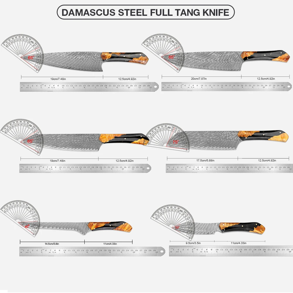 XITUO Handmade Damascus Steel Chef Knife Set 1-5pcs Full Tang Kitchen Knives Razor Sharp Santoku & Paring Knife,Ergonomic Handle