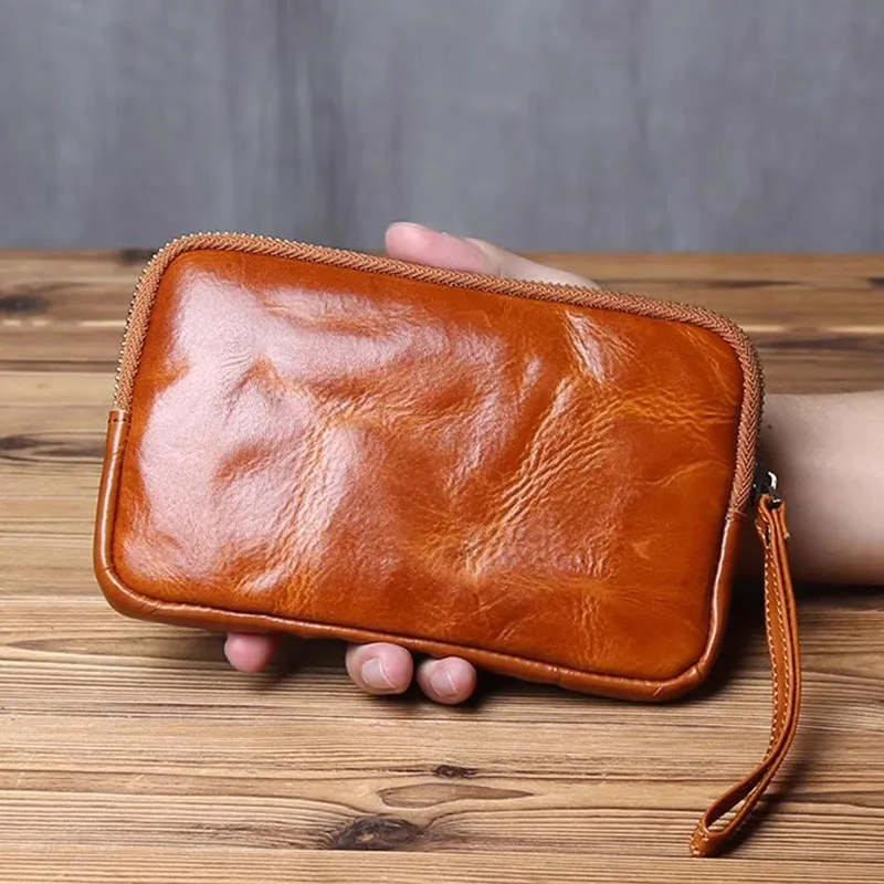 AETOO Retro handcrafted genuine leather coin purse, simple cowhide key case, multi-functional vegetable-tanned leather wallet, m