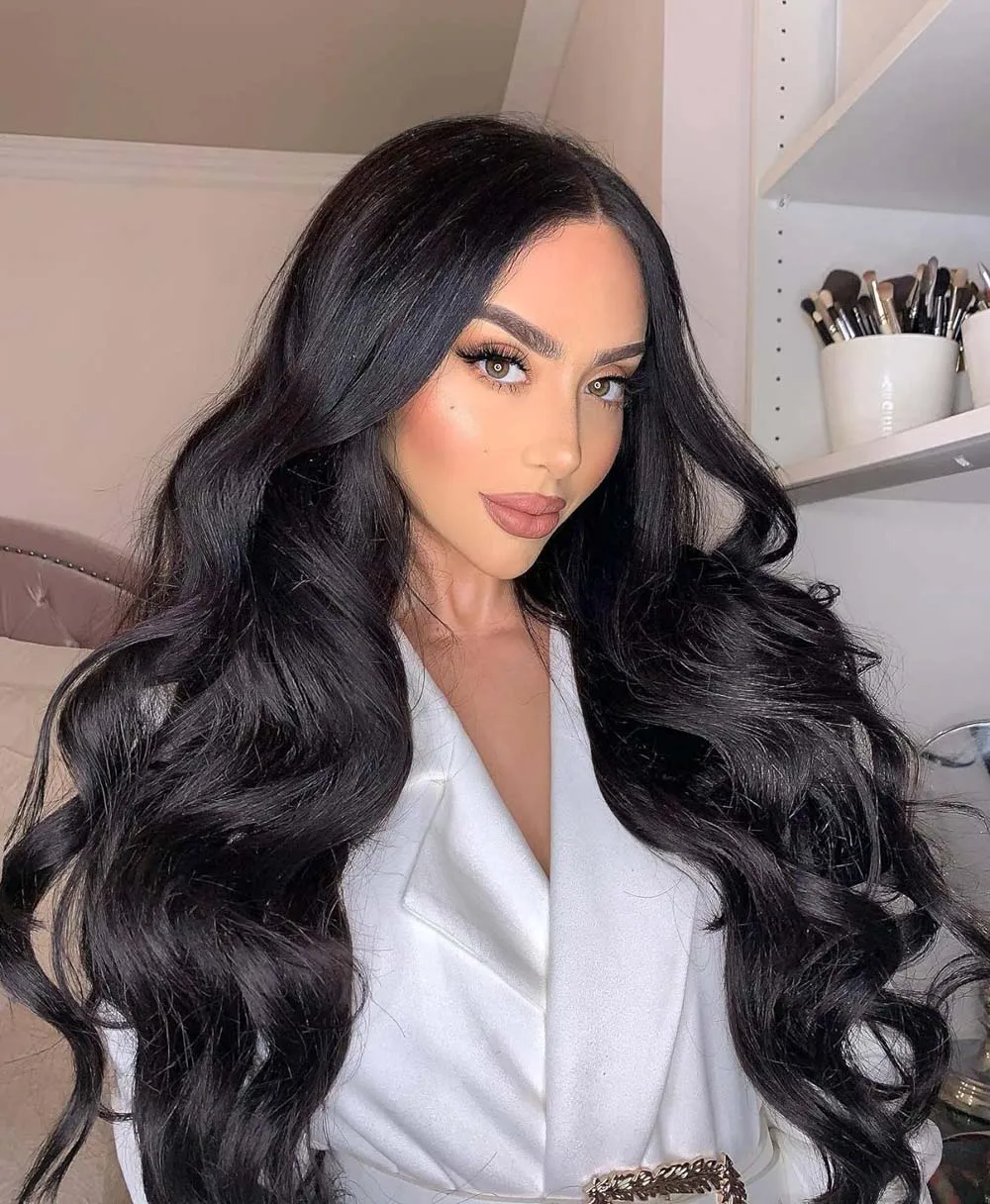 

Sylvia Wigs Synthetic Black Lace Front Wigs For Women Hair Long Wavy Wigs Heat Resistant Fiber Black Wigs