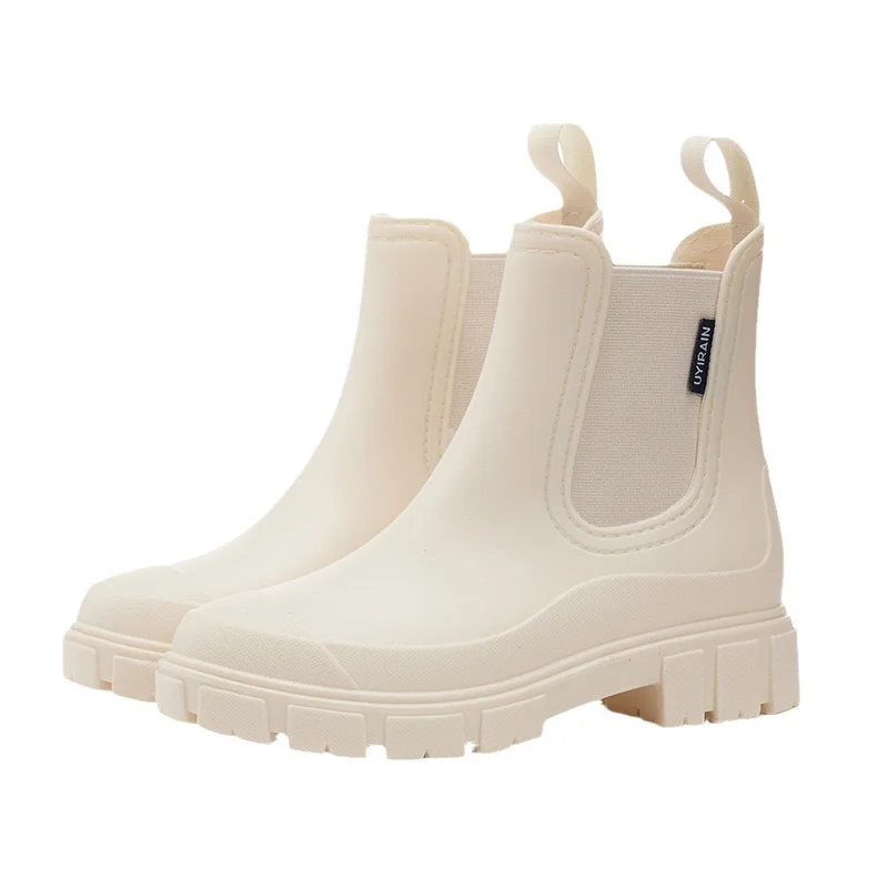 Vrouwen Waterdichte Laarzen Nieuwe Stijl Elastische Mond Enkellaarsjes Mid Top Regenschoenen Non Slip Outdoor Chelsea Waterboot Vrouw