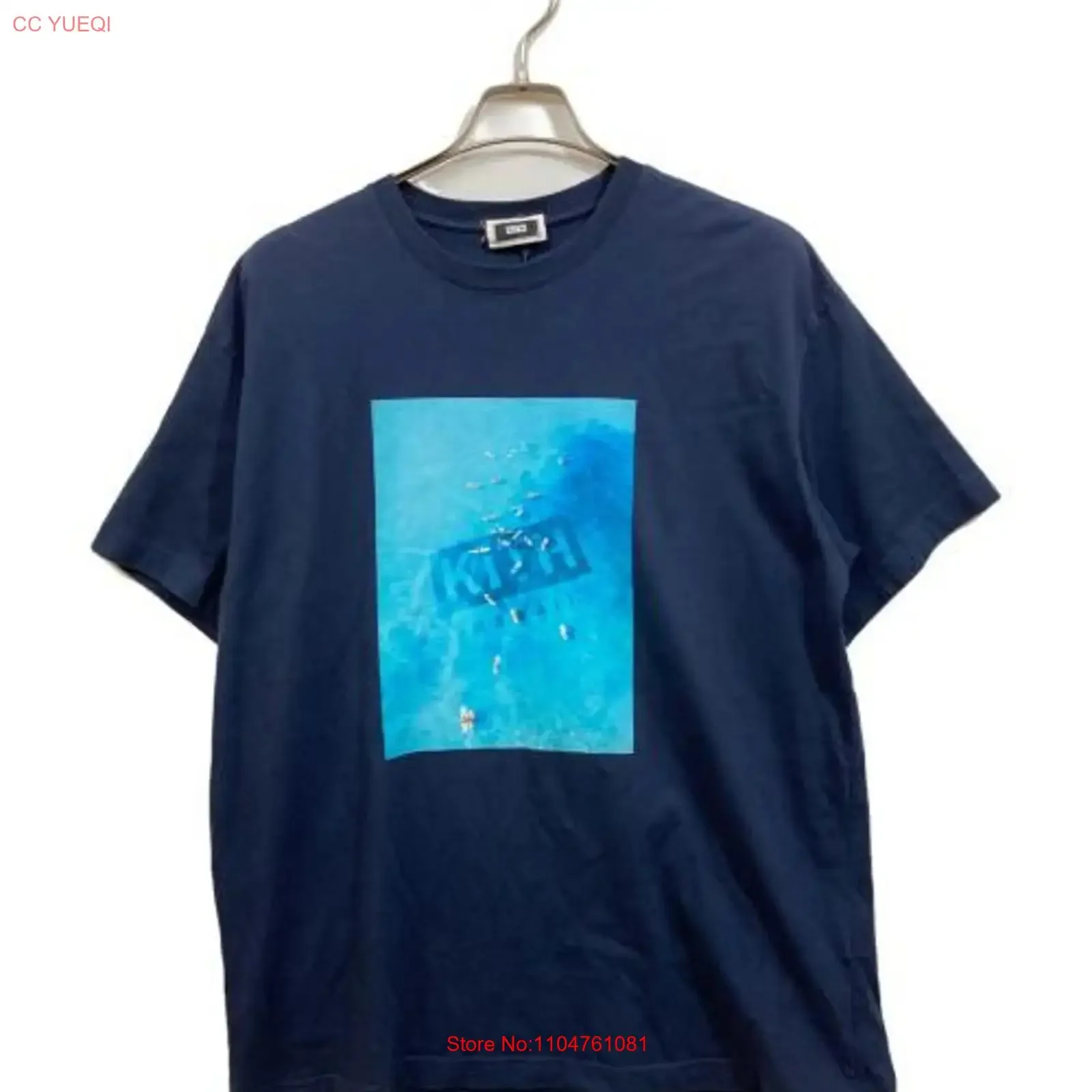Camiseta Hawaii Reef de Algodón Azul Marino Casual Vintage Lavada Ligeramente Transpirable Suave para Hombre Estilo Urbano Versátil con Gráficos