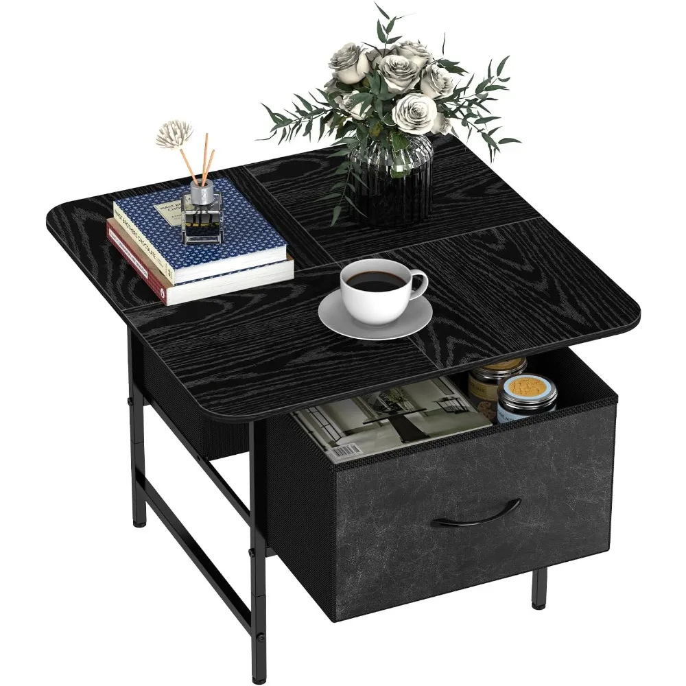 

Square Coffee Table with Storage Drawer, Black Farmhouse Center Table with Round Corners for Living Room & Small Spaces