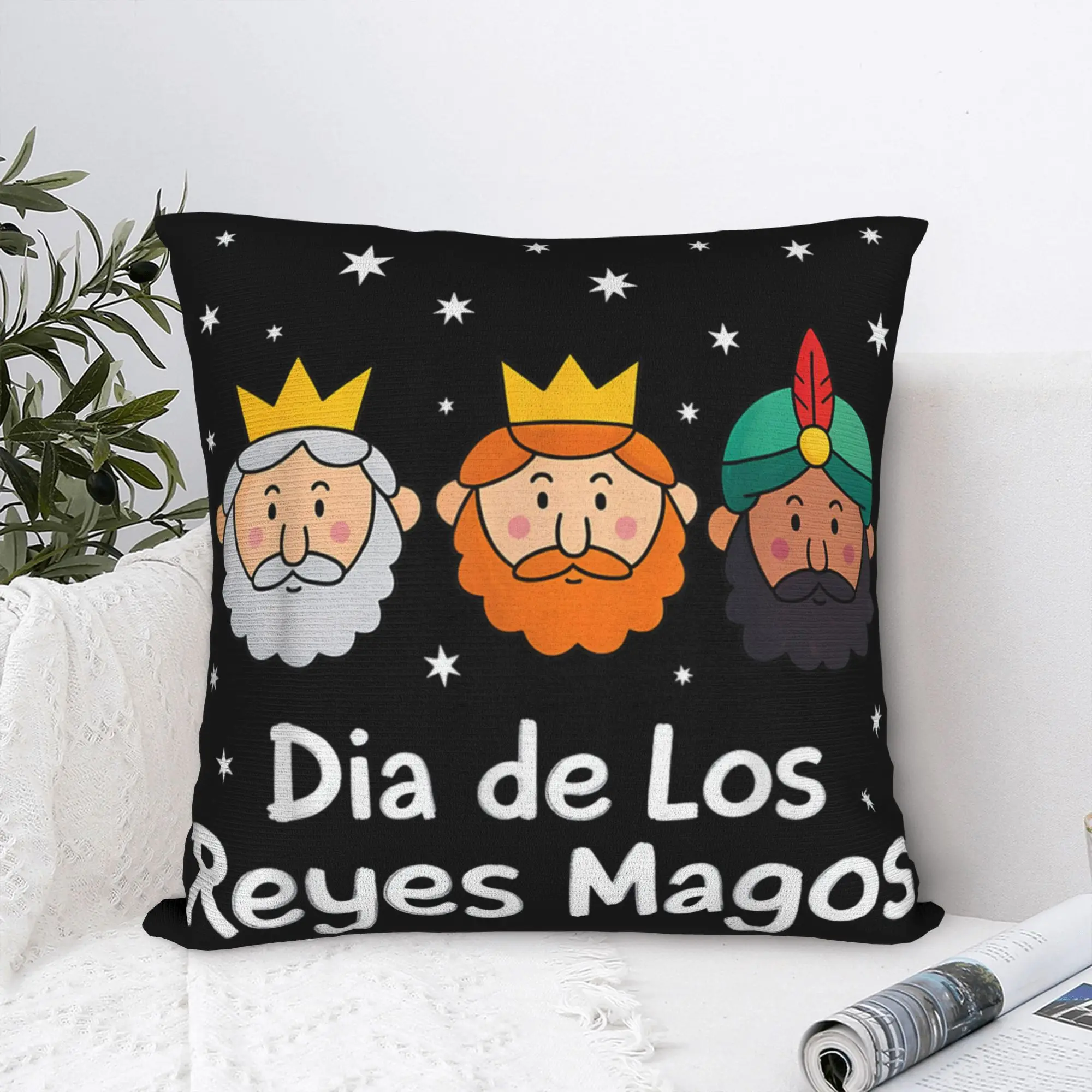 Funda De almohada Epifanía española De tres reyes, funda De cojín De poliéster suave, decoración Dia De Los Reyes Magos, funda De almohada De 45x45cm