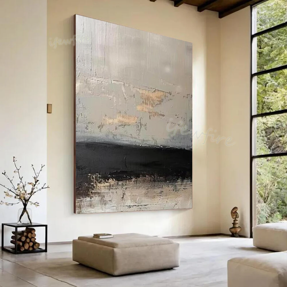 Modern Abstract Oil Painting Handmade Gray Dark Horizon Wall Art Mural Canvas Image for Living Room Decor Paintings Home Artwork