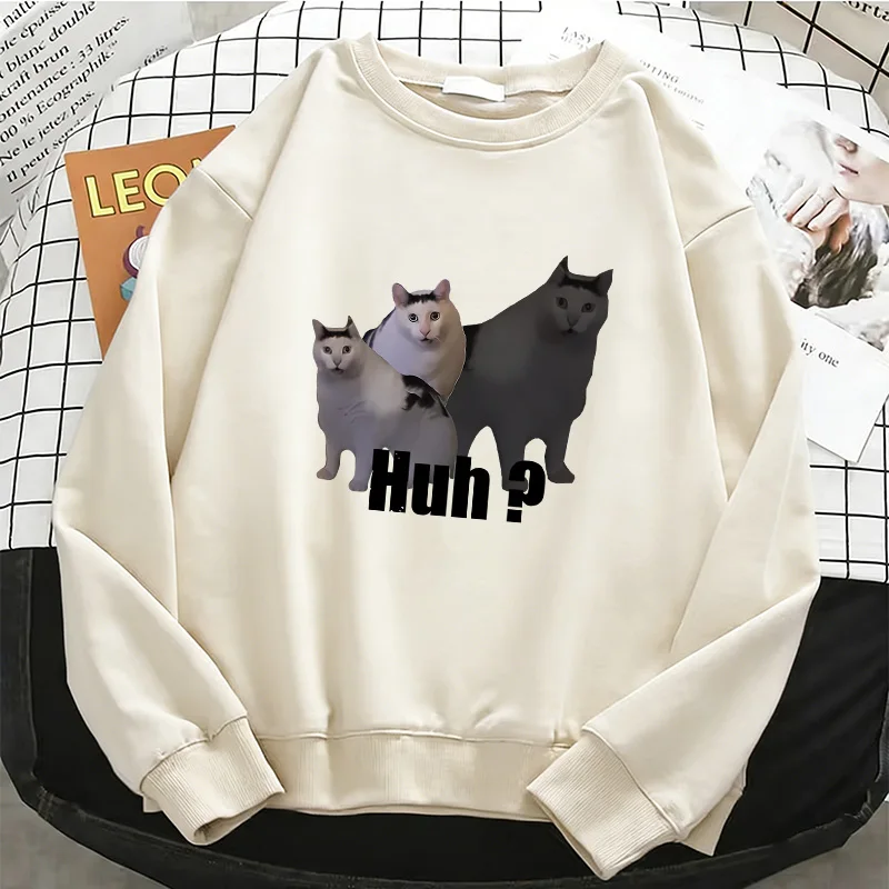 Sudadera con Capucha de Felpa Cálida y Transpirable con Diseño de Gato Meme 'Huh', Suave, Cuello Redondo, Estilo Casual para Mujer