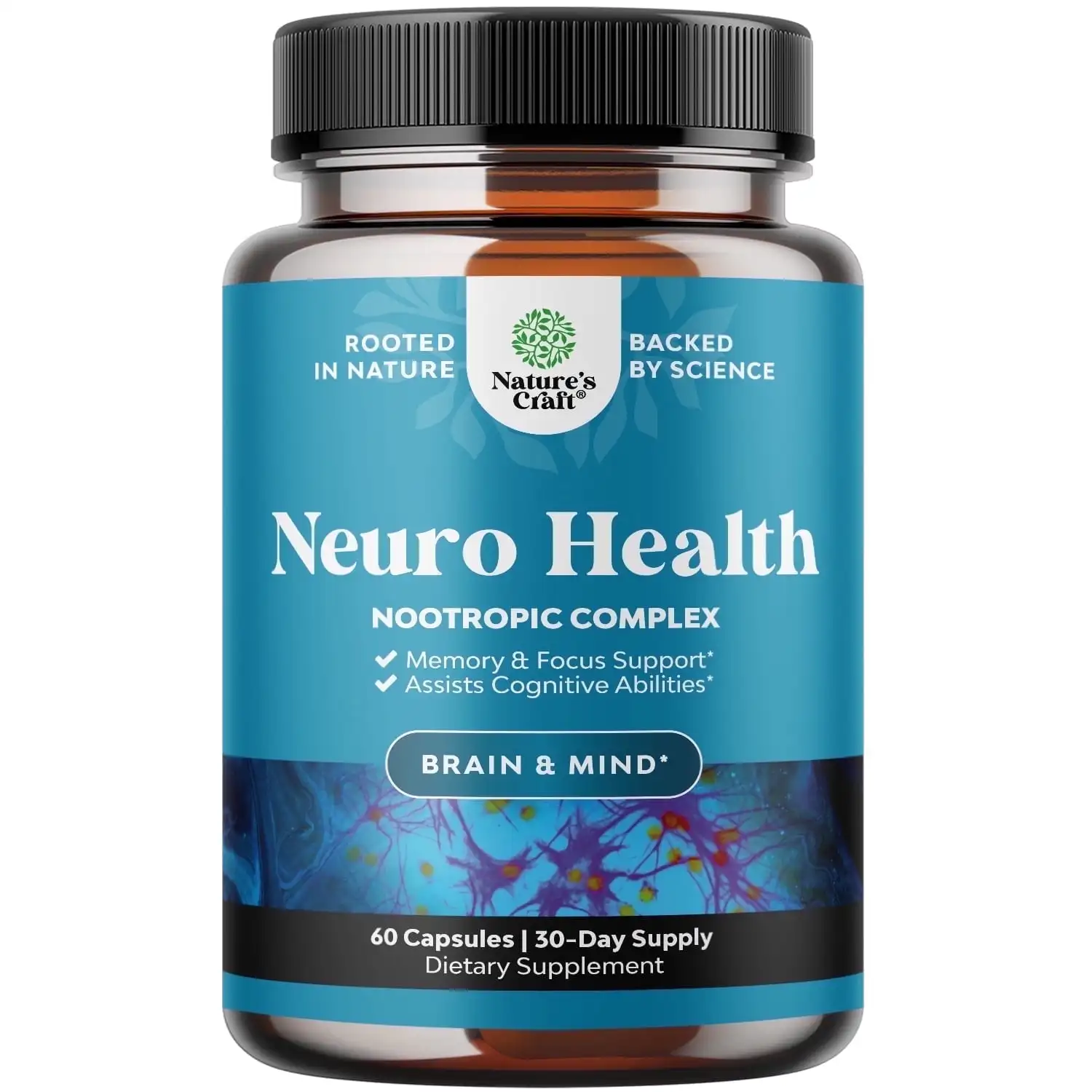 

Nootropic Brain Supplement for Memory and Focus Support - Vitamins for Mental Support & Clarity with Bacopa Monnieri, VIT A, B6, Riboflavin, Niacin, Thiamin & Folate - Cognitive Complex - 60 Count