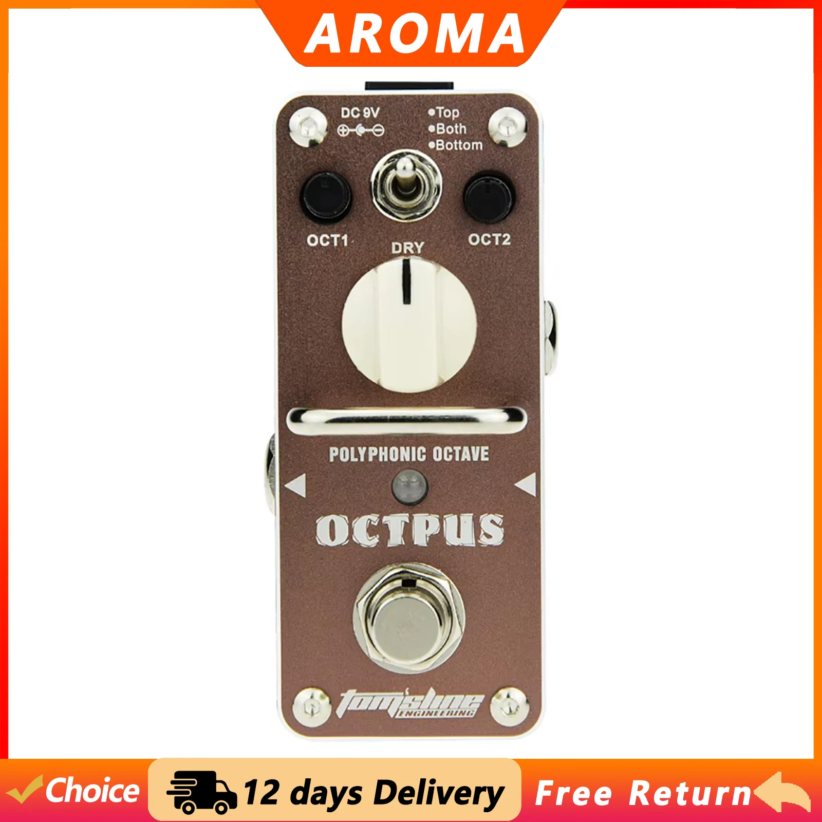 AROMA AOS-3 Octpus Guitar Polyphonic Octave Effect Pedal Mini Single Guitarra Pedal True Bypass Electric Guitar Accessories