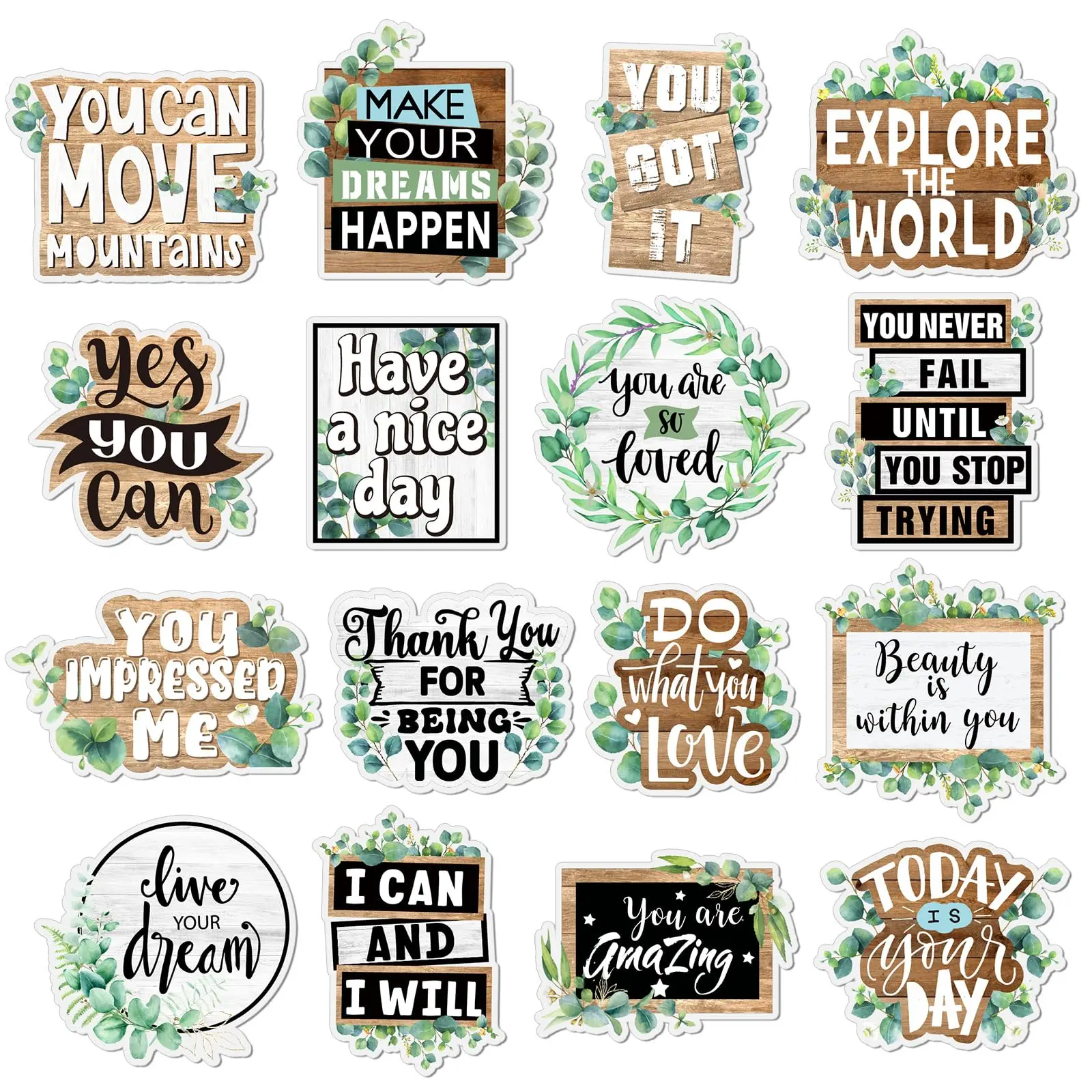 

16 Pcs Eucalyptus Inspirational Magnets Mental Health Quotes Motivational Green Plants Car Magnets Fridge Magnetic Stickers
