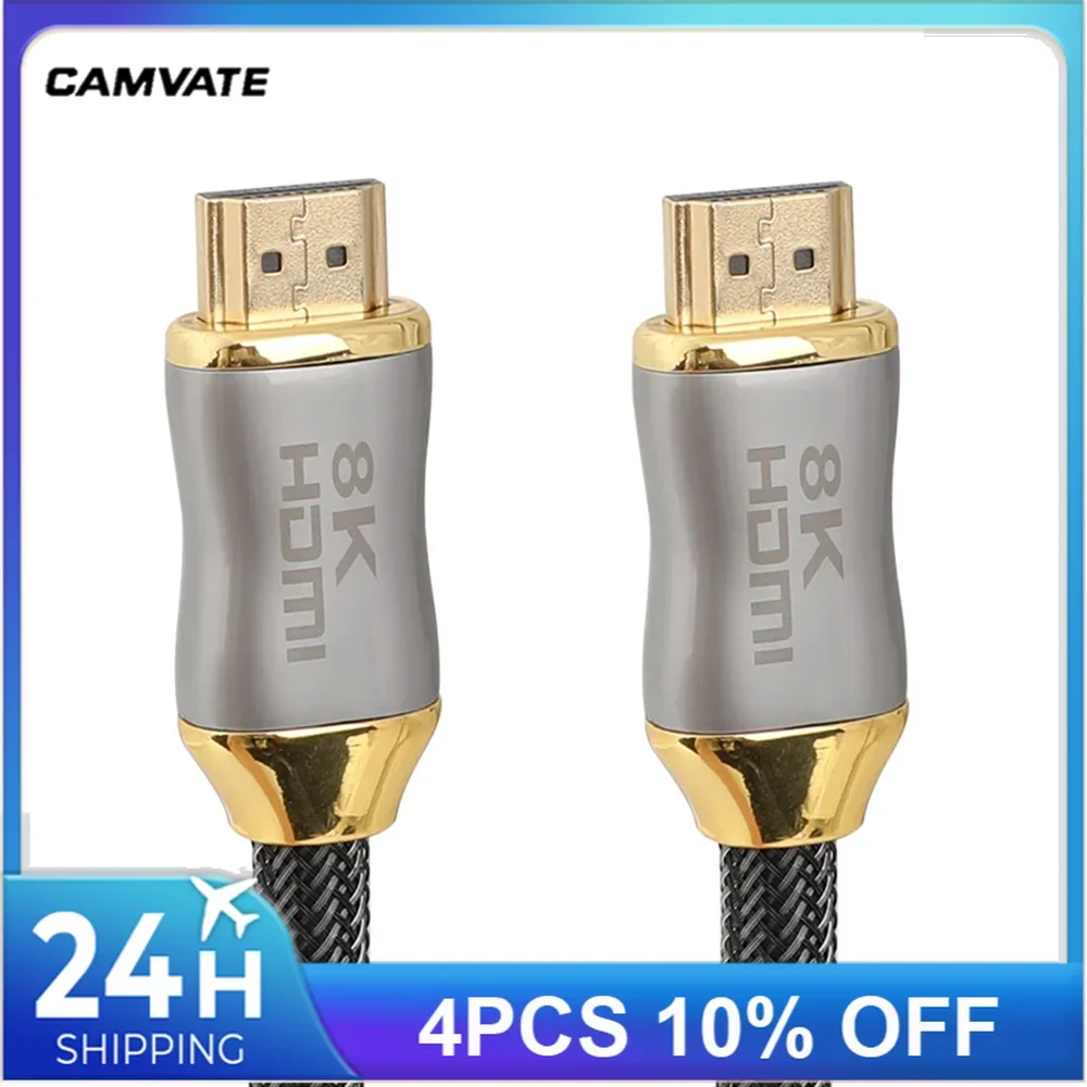 CAMVATE-Cable HDMI 2,1 de 8K de alta velocidad con conectores dorados y nailon trenzado para ordenador portátil/Monitor/Xbox One /PS5/8K TV (1m de largo)