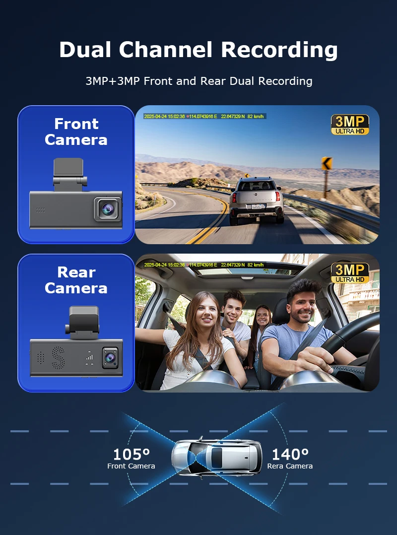 INQMEGA 6MP FHD 4G SIM Dash Camera With Live Stream Dual Cameras GPS Tracking Car Cam Night Vision 24H Parking Monitor APP