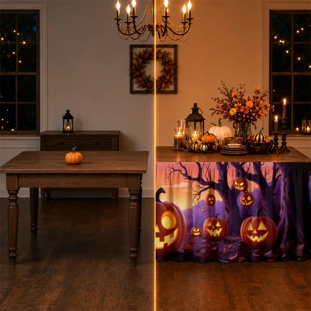 Table skirt / tableskirt  Forest night scene  Halloween  Atmosphere  Autumn  Party tablecloth / tablecover  1 piecezyc