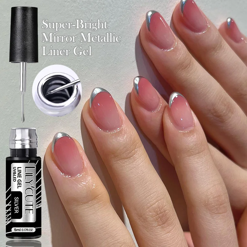 LILYCUTE 5ML Super Bright Silver Gold Metallic Liner เจลเล็บสไตล์ฝรั่งเศส Mirror Effect เล็บวาดสายเล็บเจล