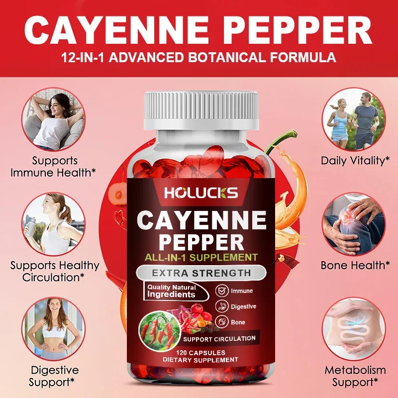 مكمل فلفل كايين الفاخر، مع فيتامين ك2، للنظام الدائري والتنظيف والعافية الشاملة وفقدان الوزن والطاقة