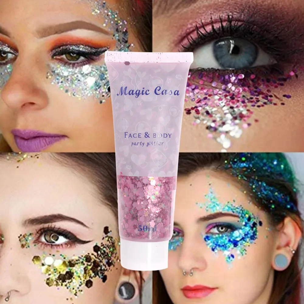 Glitter Jewel sombra de ojos lentejuelas Gel sirena uñas cabello cuerpo cara brillo Gel loción brillo ojos brillo maquillaje Festival decoración de fiesta