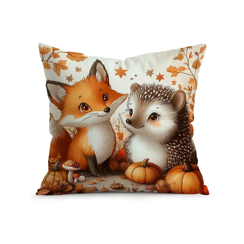

Cute Animal Autumn Theme Pillow Cover, Zippered & Removable Washable, Pillowcase for Sofa, Bedroom & Car