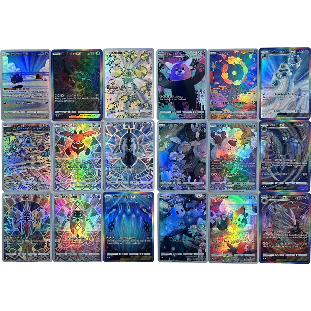 

9Pcs/set DIY Anime PTCG Pocket Collection Card English Sandygast Wishiwashi Bewear Komala Embossed Texture Flash Card Child Gift