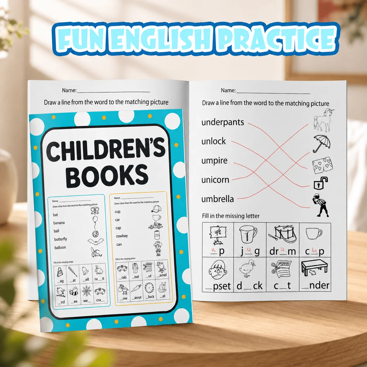 A-Z Word Practice Workbook, Picture Matching, Missing Letters, Spelling and Early English Vocabulary Activities for Kids