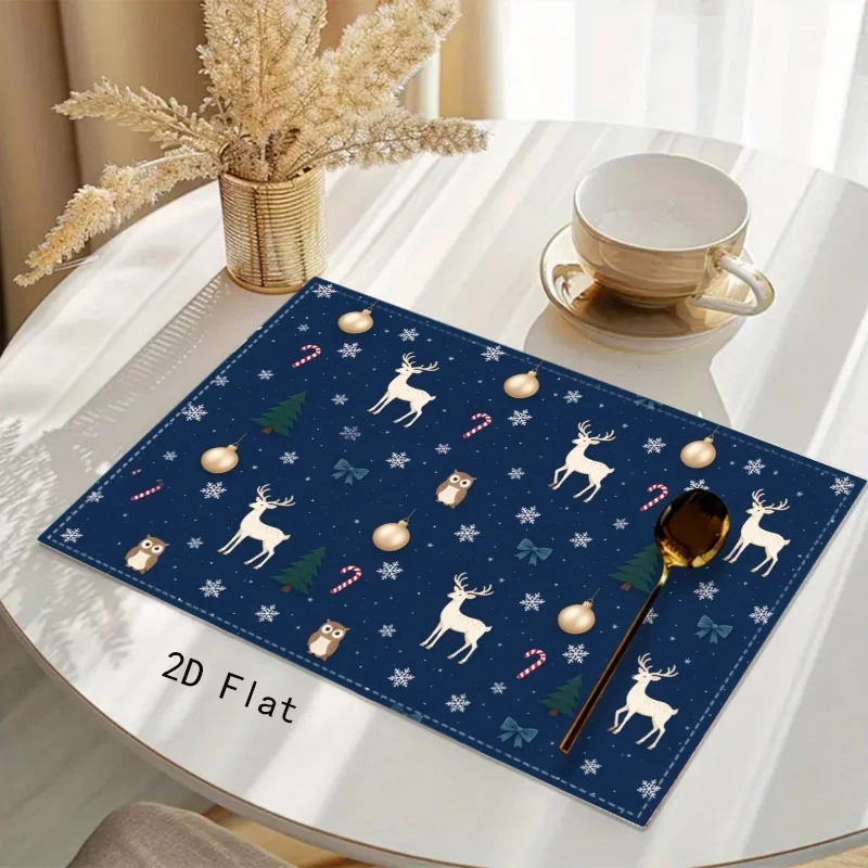 Retro Rhombus Plaid Snowflake Star Print Table Mat Vintage Xmas Winter Holiday Dining Table Decoration