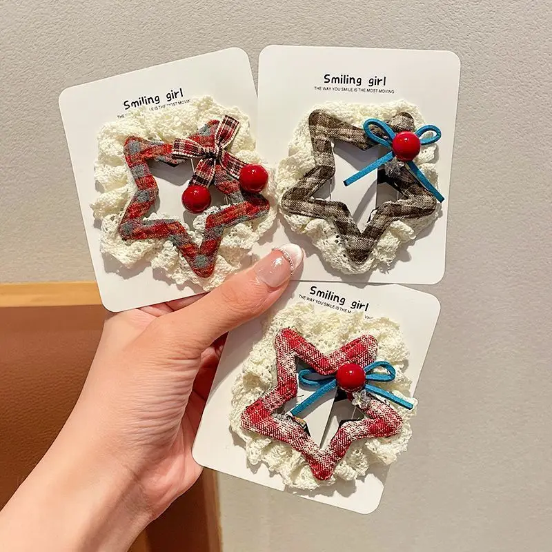 

【3pcs】Hair accessories hair clips trendy french hair pin Accessories women's Dress for girls star lace five star hair clip
