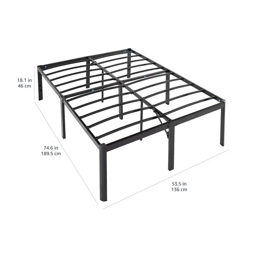 

Basics Heavy Duty NonSlip Bed Frame with Steel Slats, Easy Assembly 18 H, Full, Black Customizable