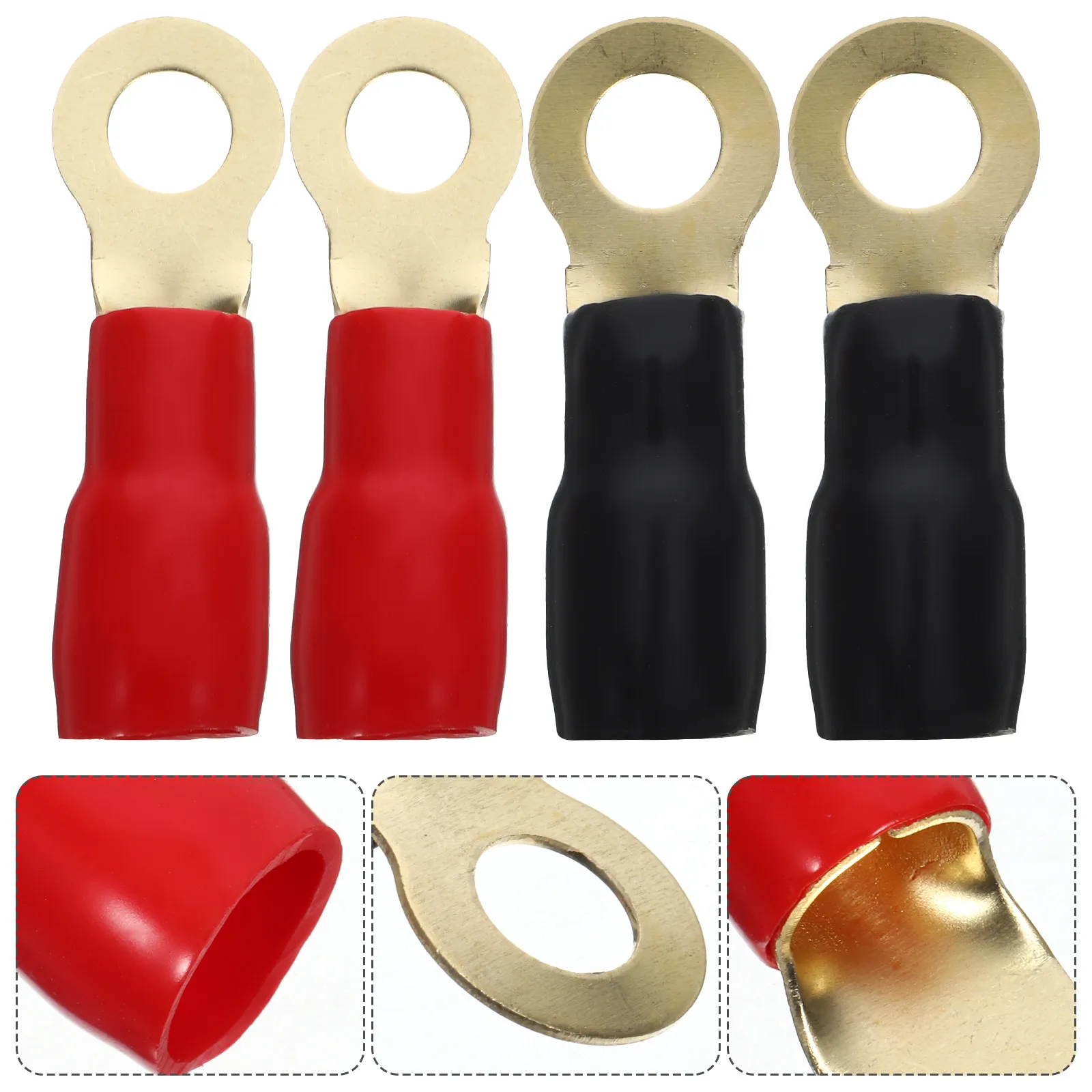 10Pairs 4 Awg Copper Battery Lugs Ring Terminals Crimp Style with Rubber Sleeve Insulation for High Current Electrical