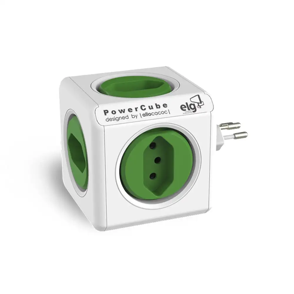 PowerCube Multiple Adapter Bivolt 5 Sockets Verd/Br - ELG