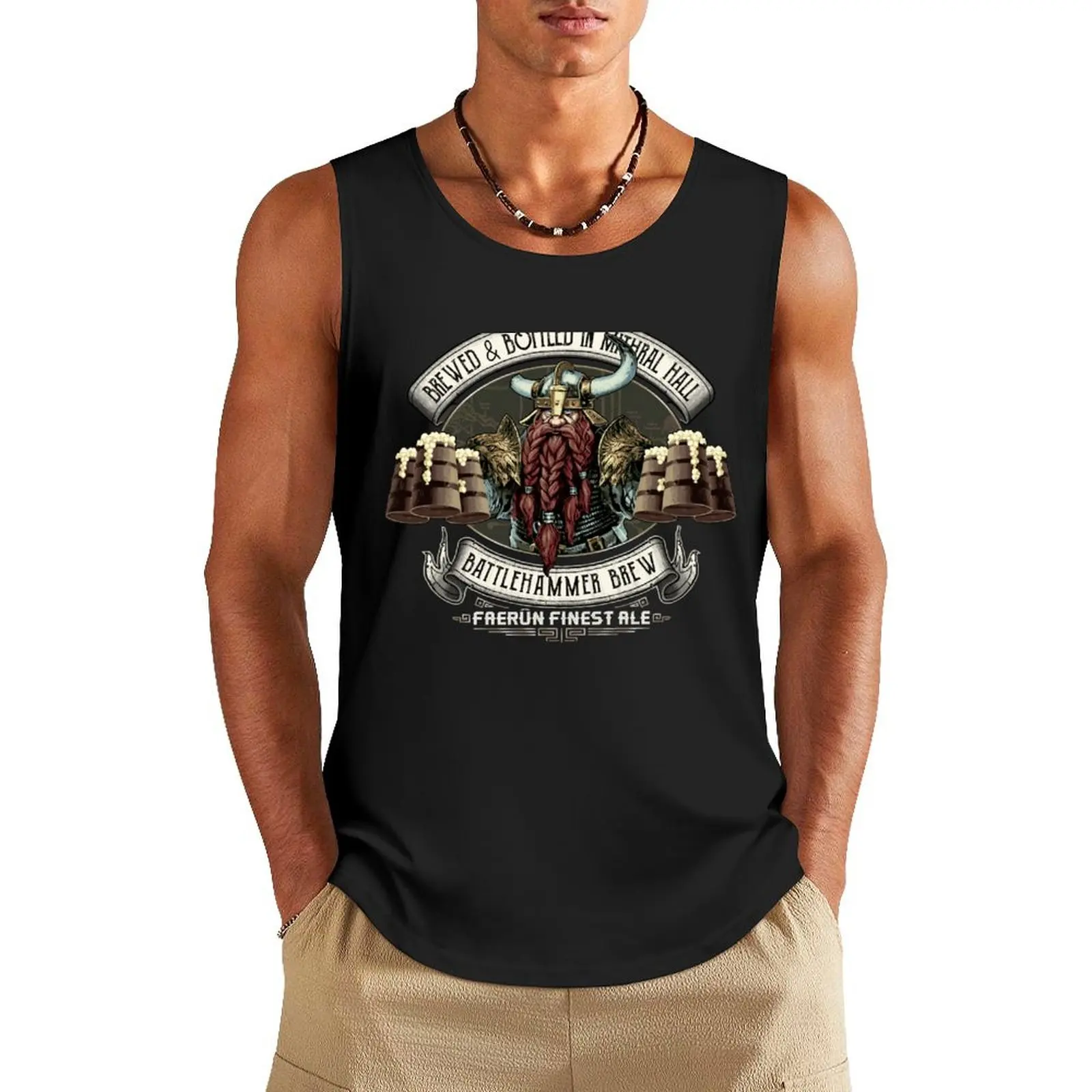 Mithral Hall Battlehammer Brew Bruenor Faerun Dwarf Fourthpeak Frost Hills Tank Top Men's singlets