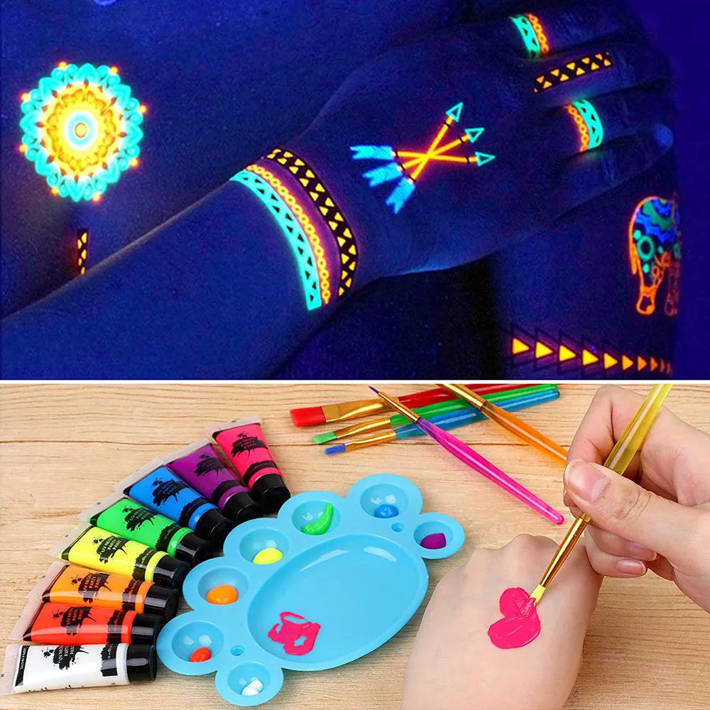 Body Gezicht Verf Glow In The Dark Gezicht Verf Voor Kinderen Met Stencils Uv Neon Tl Art Schilderen Halloween Party sfx Make-Up schmink sjabloon