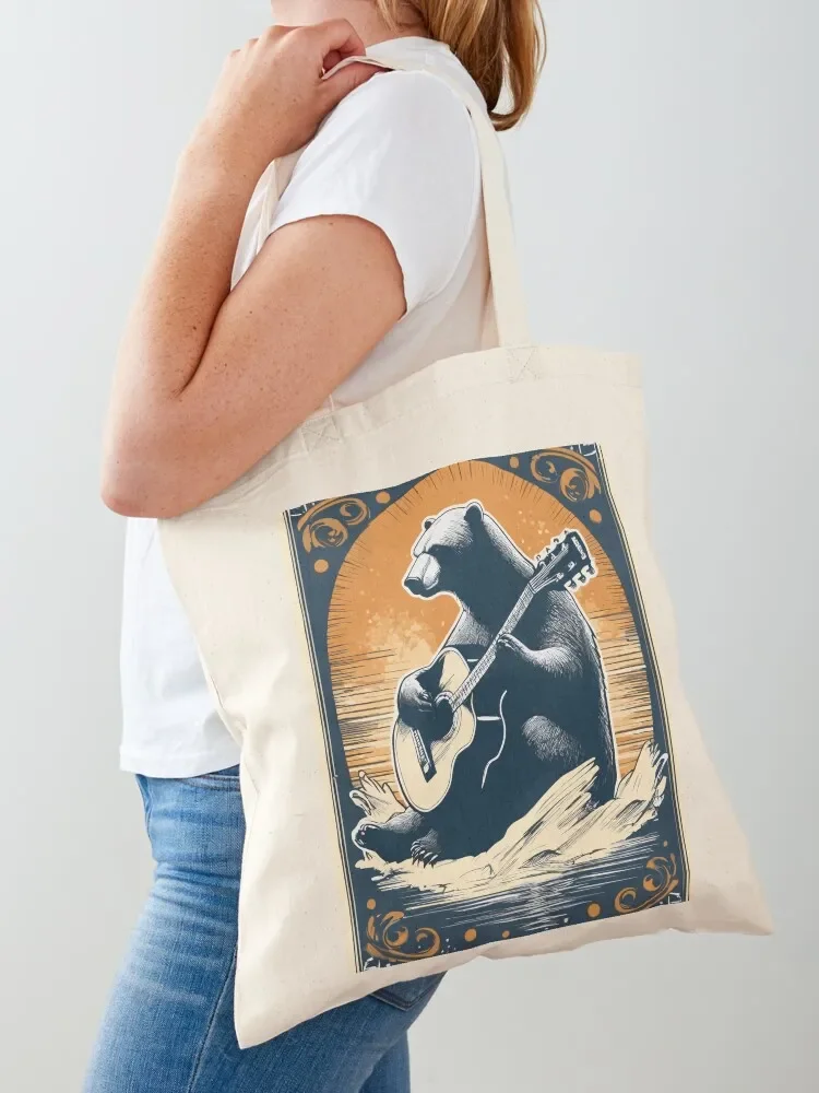 Polar Bear Playing Guitar Tote Bag Women bags shopper bag women canvas Tote Bag