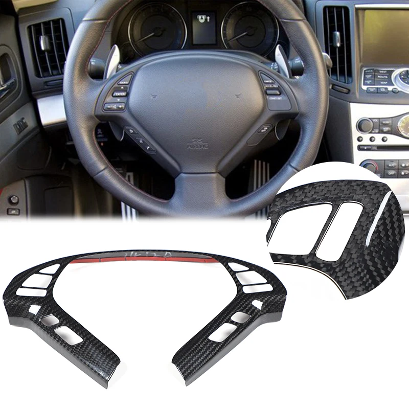 For Infiniti G Series 2007-2013 Real carbon fiber car steering wheel button frame decorative sticker car accessories