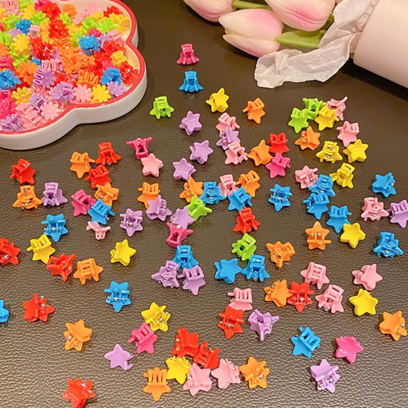 20-100pcs Girs Small Hair Claws Cute Colorful Flower Star Lovely Hair Decorate Claw Clips Hairpins Kids Sweet Hair Accessories