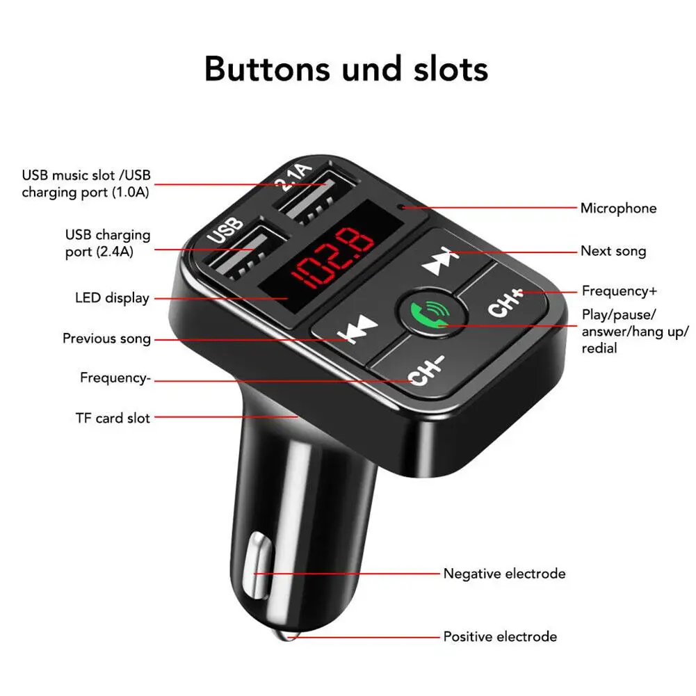 Car Mp3 Handsfree Wireless Bluetooth Car Kit FM Transmitter TF Card LCD MP3 Player Dual USB 2.1A Car Charger Phone Charger