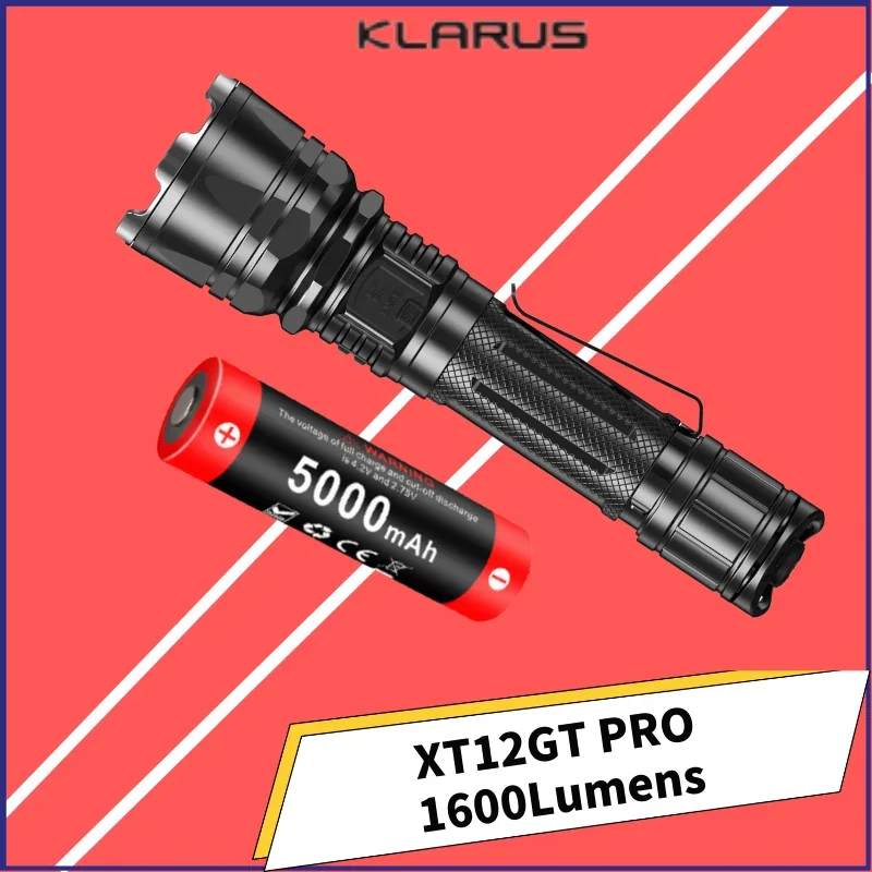 Klarus XT12GT PRO 1600Lumens RechargeableTactical flashlight Hunter Troch Lantern Include 21700 5000mAh Battery