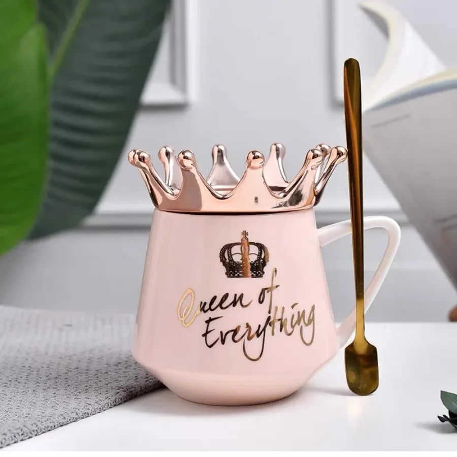 

Cute Coffee Mugs and Cups Crown Ceramic Mug Cute Coffee Mug Milk Cup with Spoon Lids Coffee Tea Cup 300ml Capacity Water Mugs