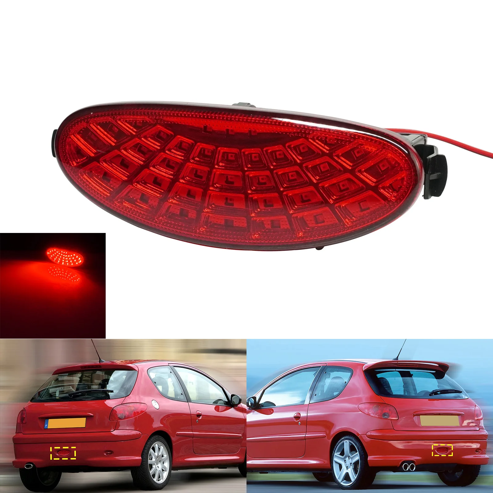 Red Lens LED Rear Bumper Driving Fog Light Lamp For Peugeot 206 Hatchback 98-09