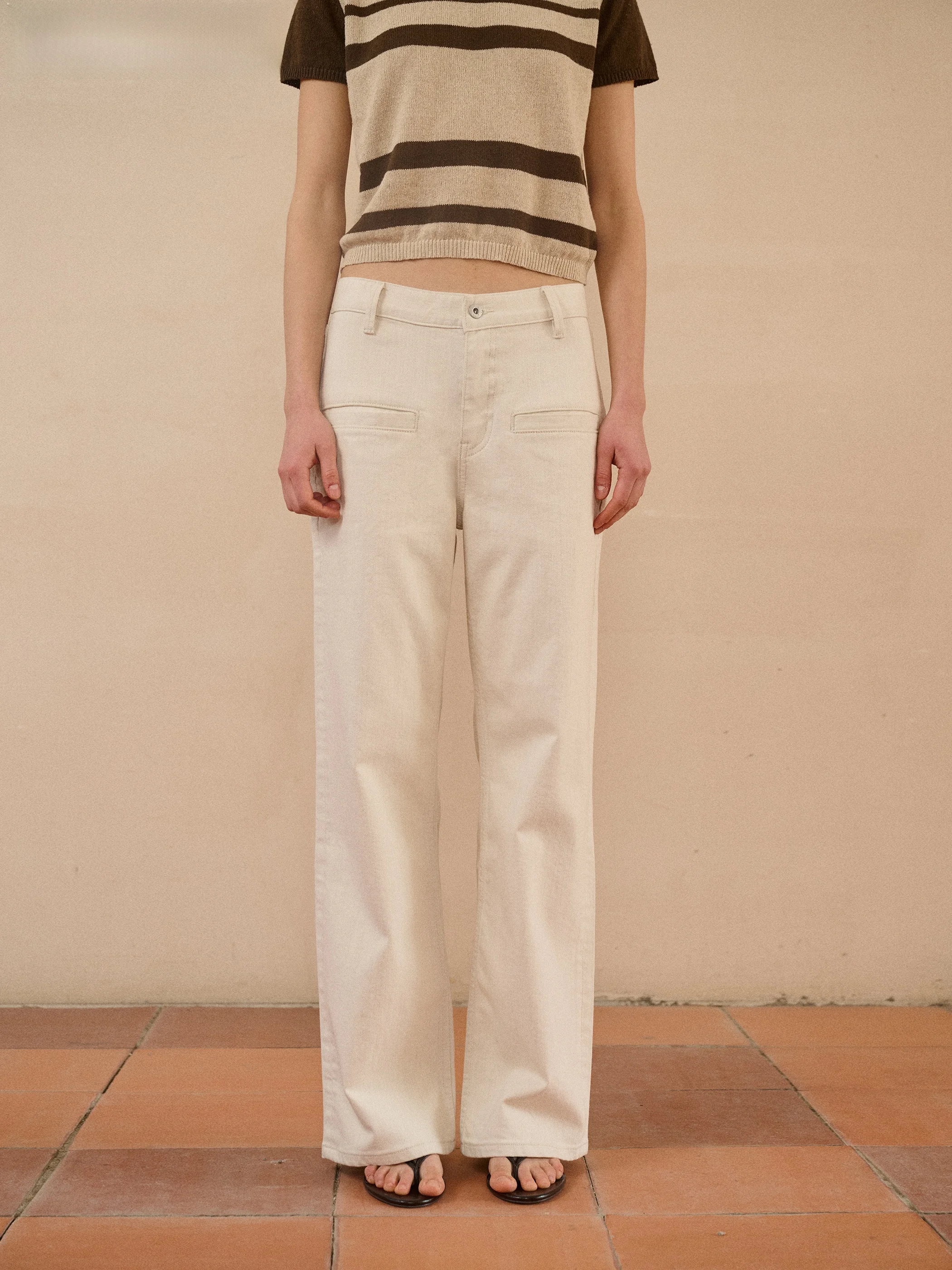 

Classic Straight Texture Denim Jeans Women's Original Embryo Stretchable Casual Commute Versatile Cotton Pants l Waist