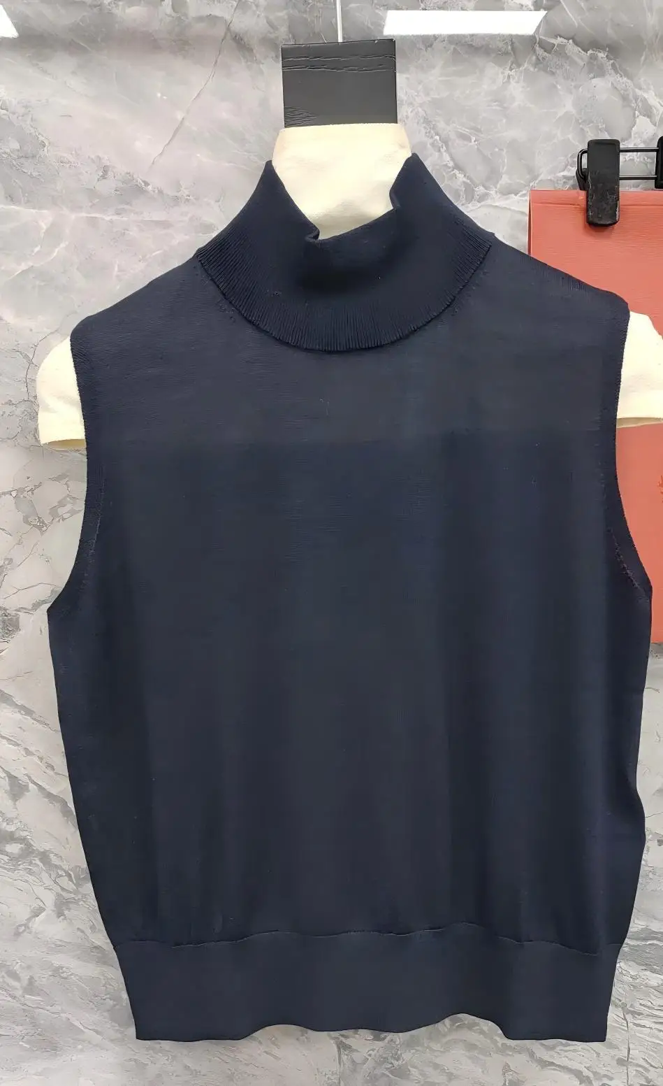 Ultra simple style semi high neck knitted solid color slim fit sleeveless elastic base shirt versatile commuting knitted vest