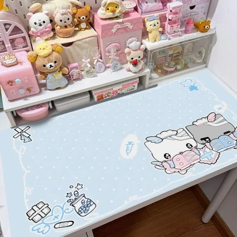Leather Desk Pad Protector Japanese Anime Kitten Chef Pink Y2K Mouse Pad Office Desk Mat Waterproof Non-Slip PU Desk Blotter Pad