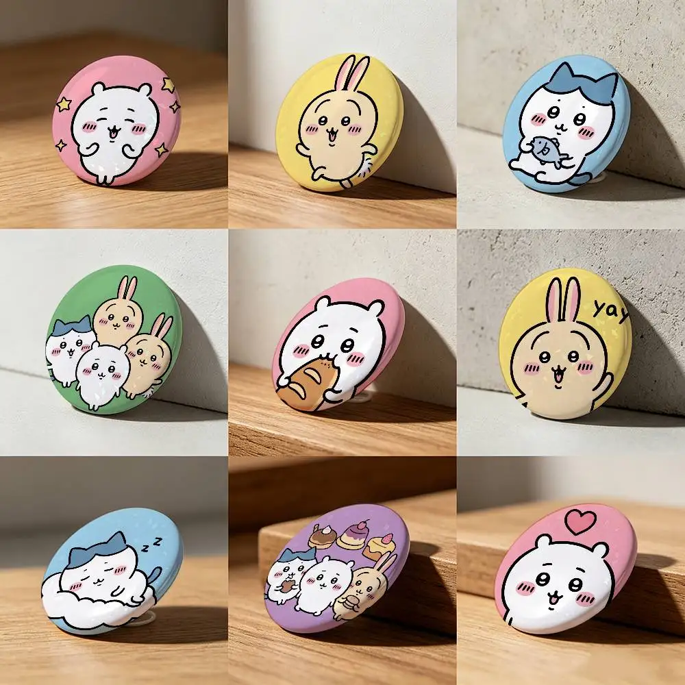 c-Chiikawa-A Laser diamond texture Button Pins Tinplate Brooches Cartoon Creative Badge For Backpack Clothes Decor