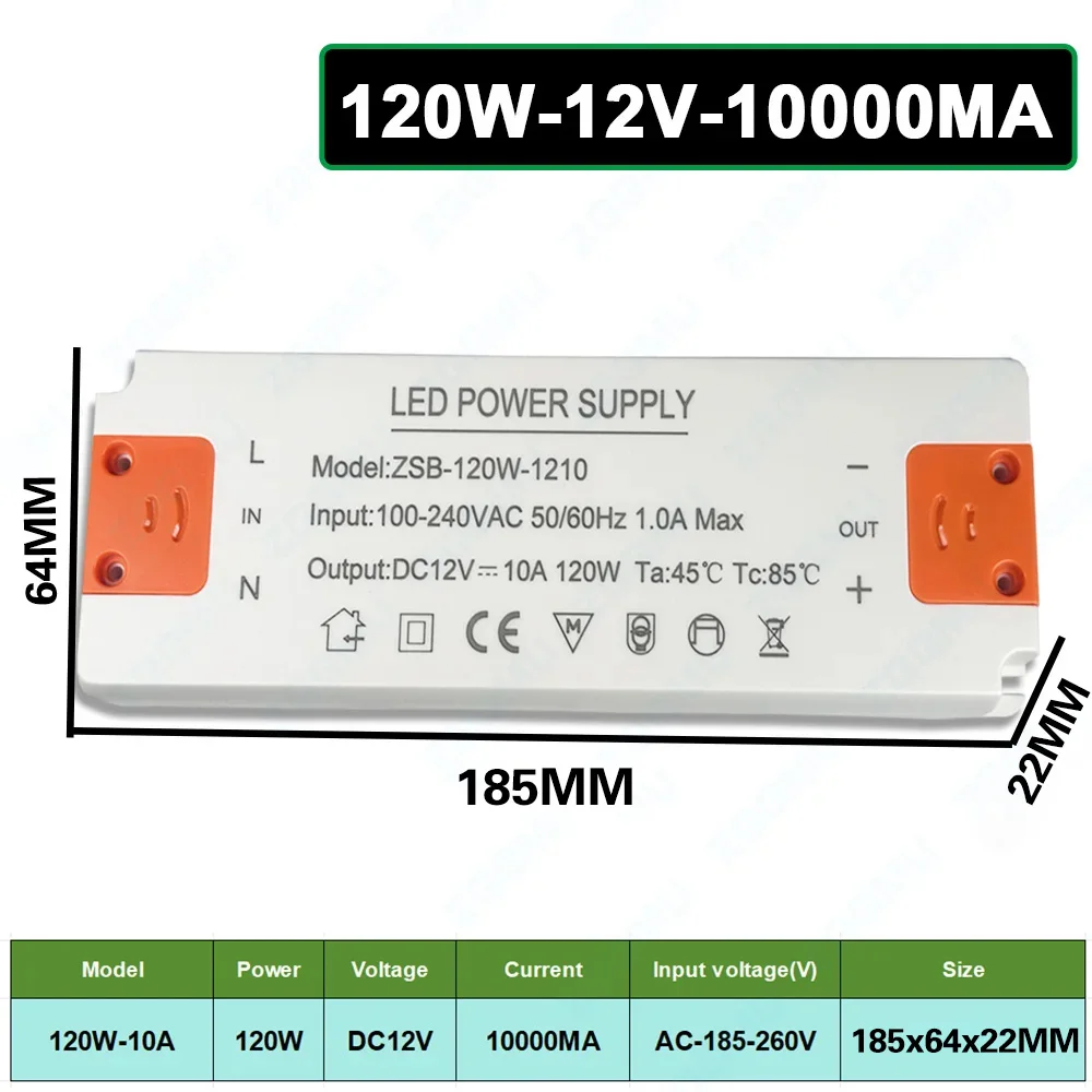 12V LED-driver 12W 30W 60W 120W voeding 100-240V naar 12V 1A 2A 3A 5A 10A dimbare transformator voor kastverlichting