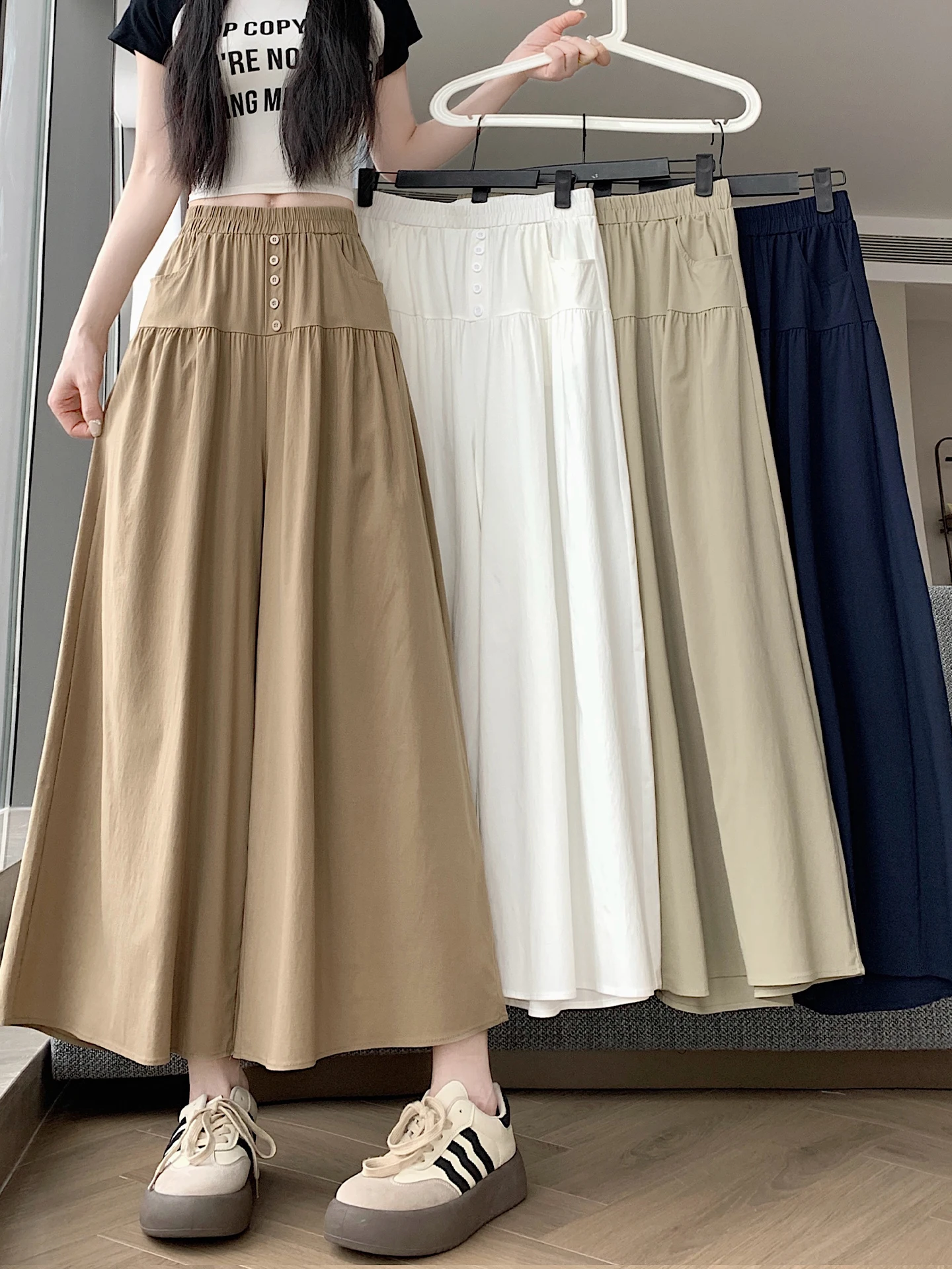 

Свободные брюки-юбка А-силуэта с широкими штанинами, женские, летние, тонкие, в стиле Yamamoto, с высокой талией, повседневные, свободного кроя, струящиеся