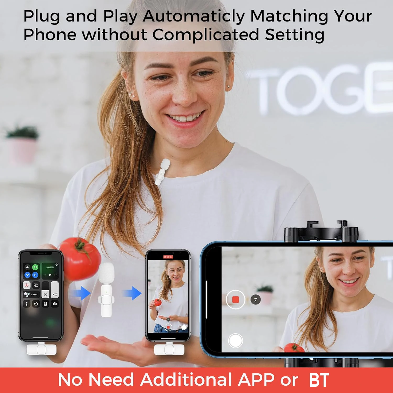 ميكروفون لافاليير لاسلكي محمول ، تسجيل الصوت والفيديو ، ميكروفون صغير للآيفون ، أندرويد ، البث المباشر ، ميكروفون الألعاب ، الأبيض والوردي