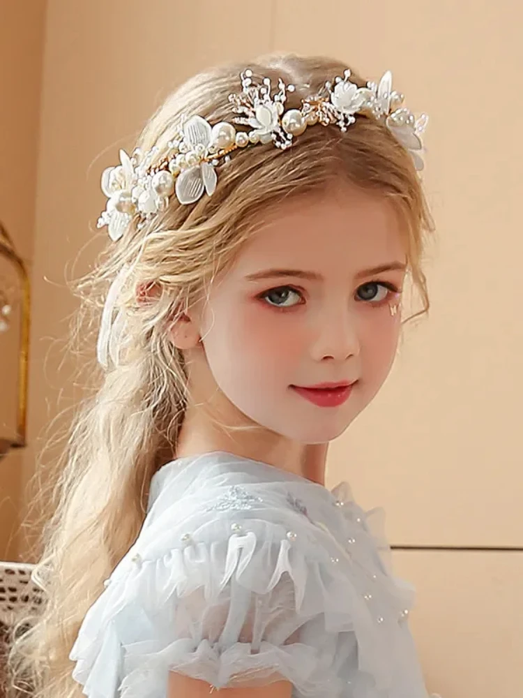 Spring Bohemian Girls Bridal Pearl Hair Headdress Flower Wreath Bride Garland Head Hoop Headbands Hair Jewelry Children Gifts