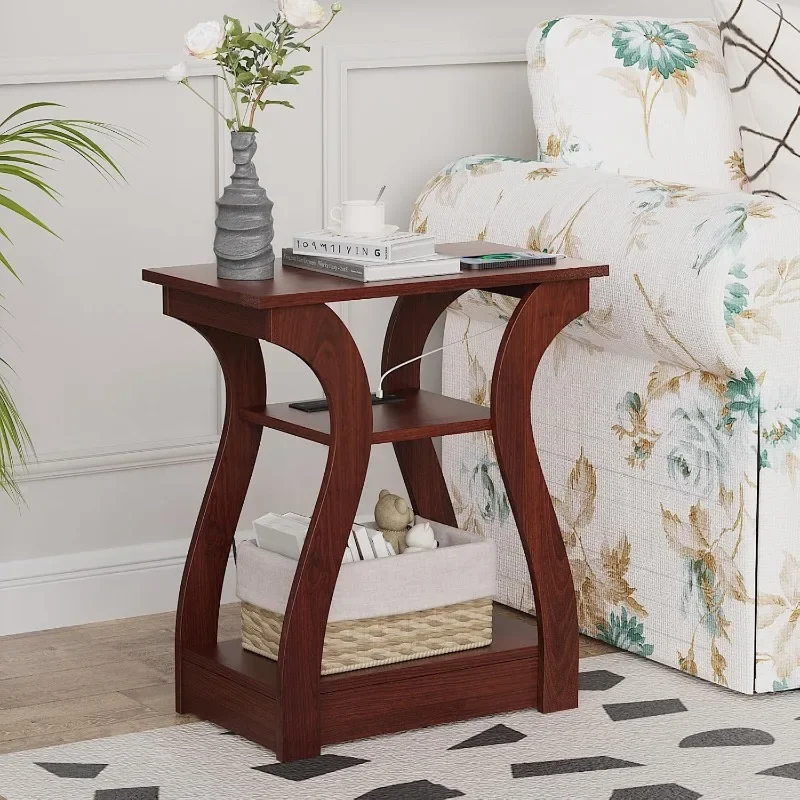 

End Tables Living Room, End Table with Charging Station, Cherry End Table with USB,Side Table, Nightstand for Bedroom,