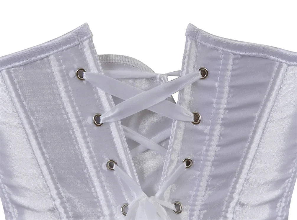 Underbust Corset Sexy Women\'s Underwear Waist Slimming Body Shaper Corset Top for Women Steampunk Lace-up Corset Belt White