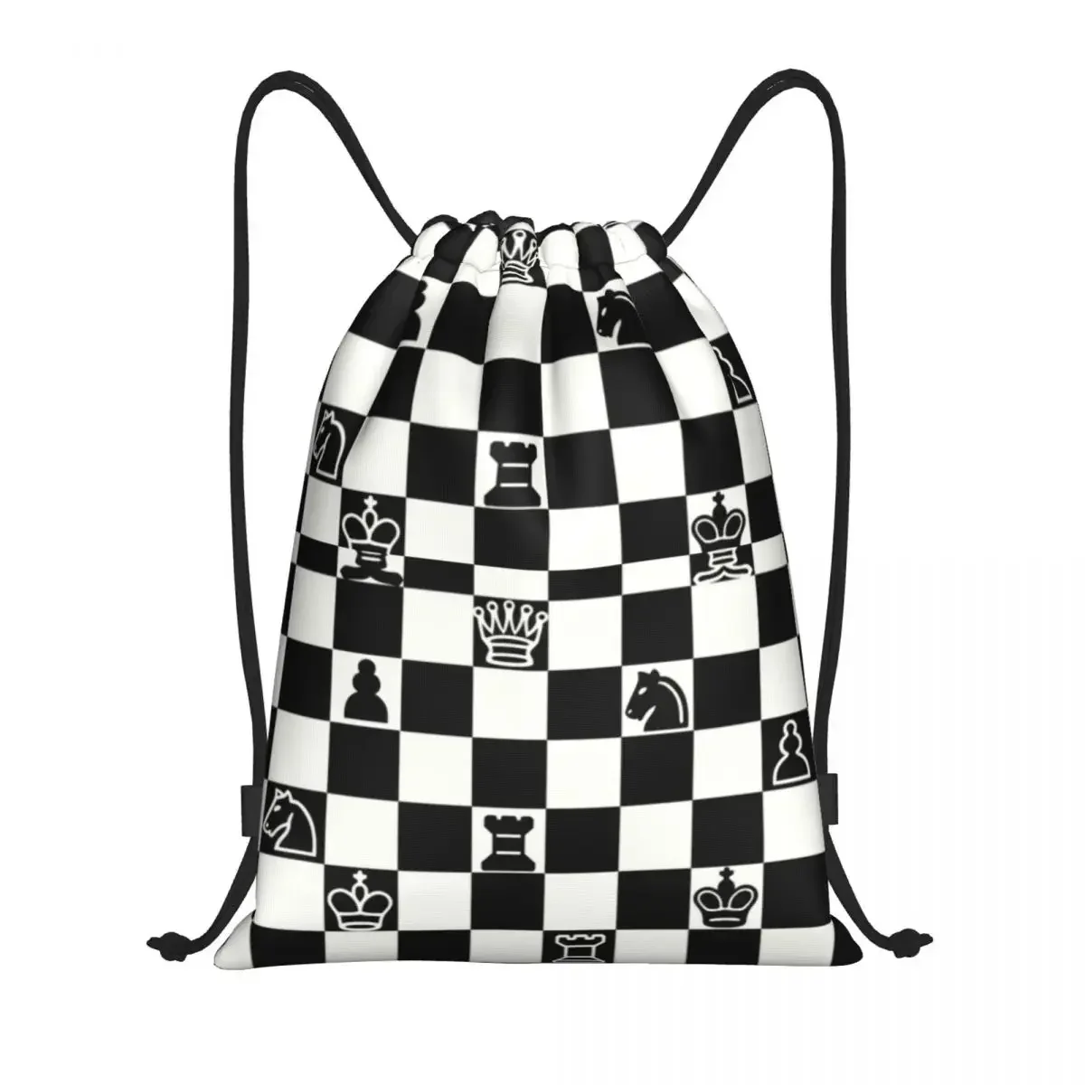 Custom Fashion Chess Drawstring Bags Women Men Lightweight Chessboard Game Sports Gym Storage Backpack