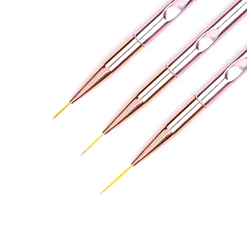 Buy in Bulk Pay One Shipping Fee Only 3pcs/set Rose Gold Nail Art Line Painting Brushes Metal Handle Thin Liner Drawing Pen