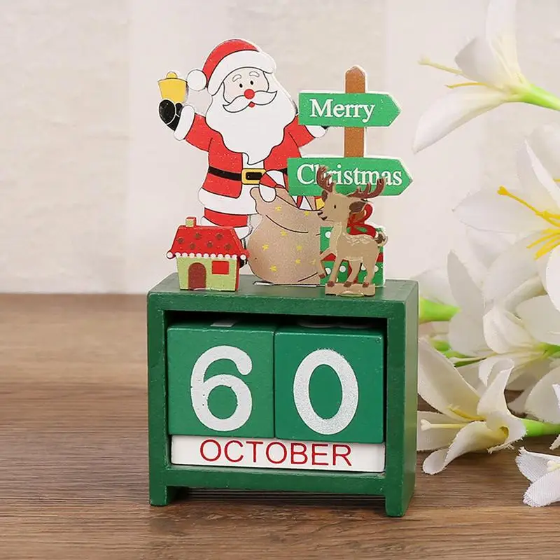 Christmas Wooden Calendar Ornament Countdown Santa Claus Snowman DIYS for Tabletop Ornaments Christmas Decoration