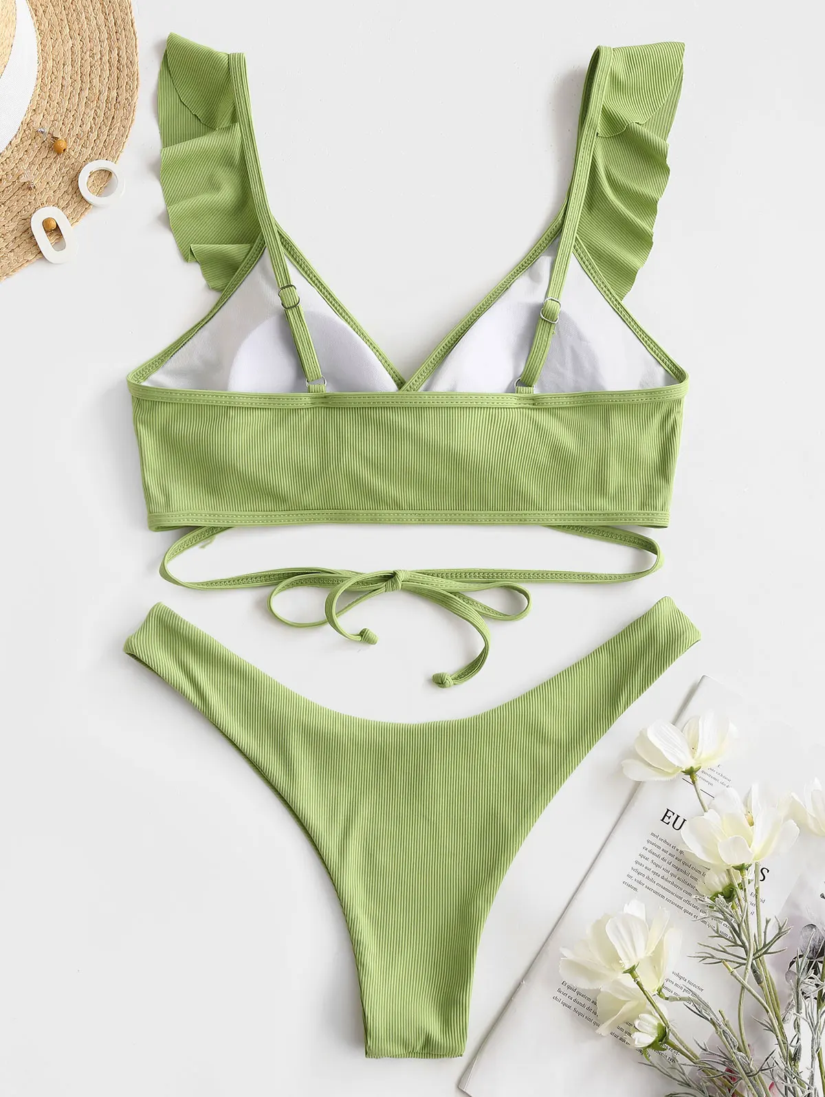 ZAFUL Maillot de bain bikini rond à volants, lit deau